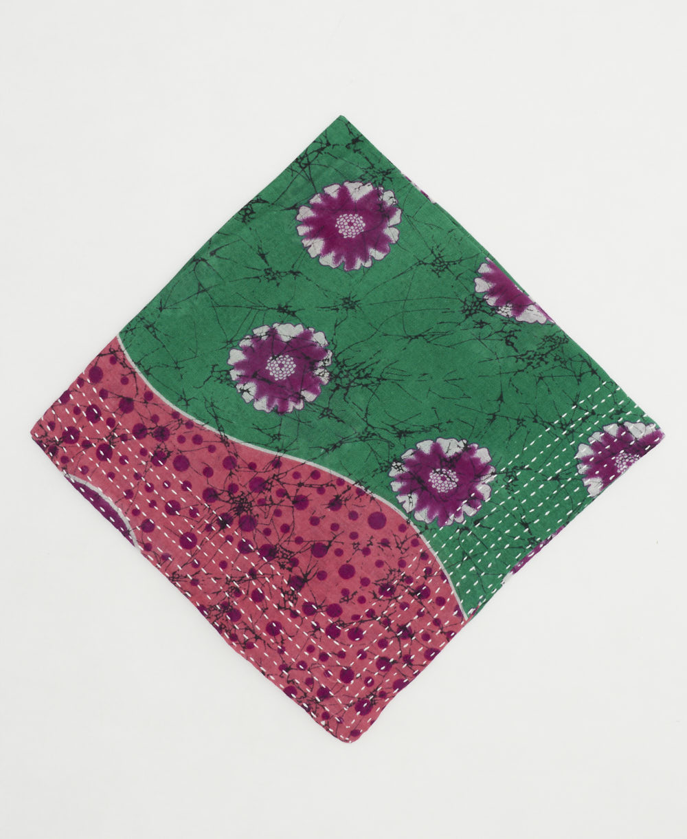 cotton bandana with hand-stitched embroidery around edges handmade in India