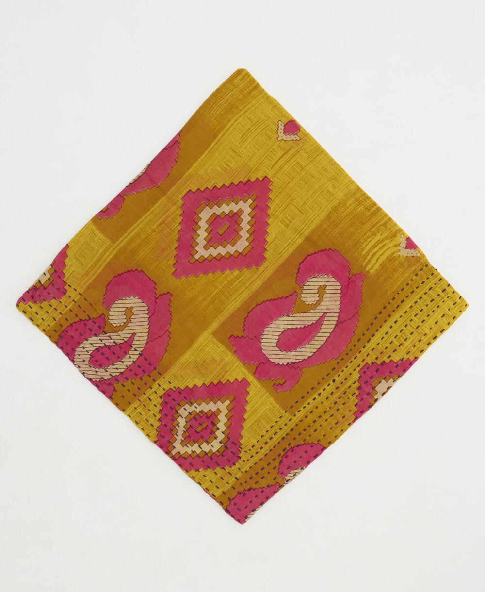 cotton bandana with hand-stitched embroidery around edges handmade in India