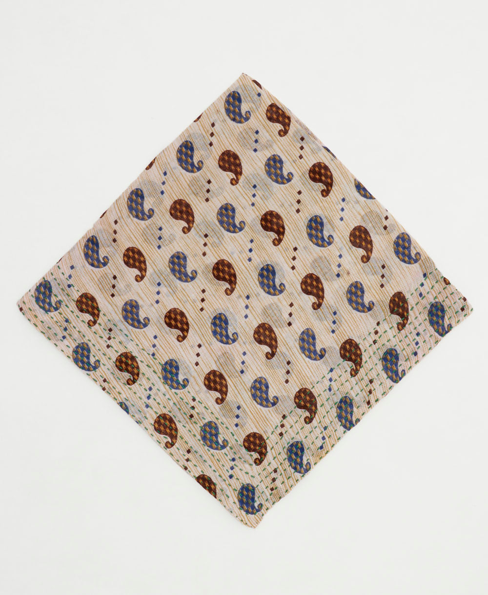 cotton bandana with hand-stitched embroidery around edges handmade in India