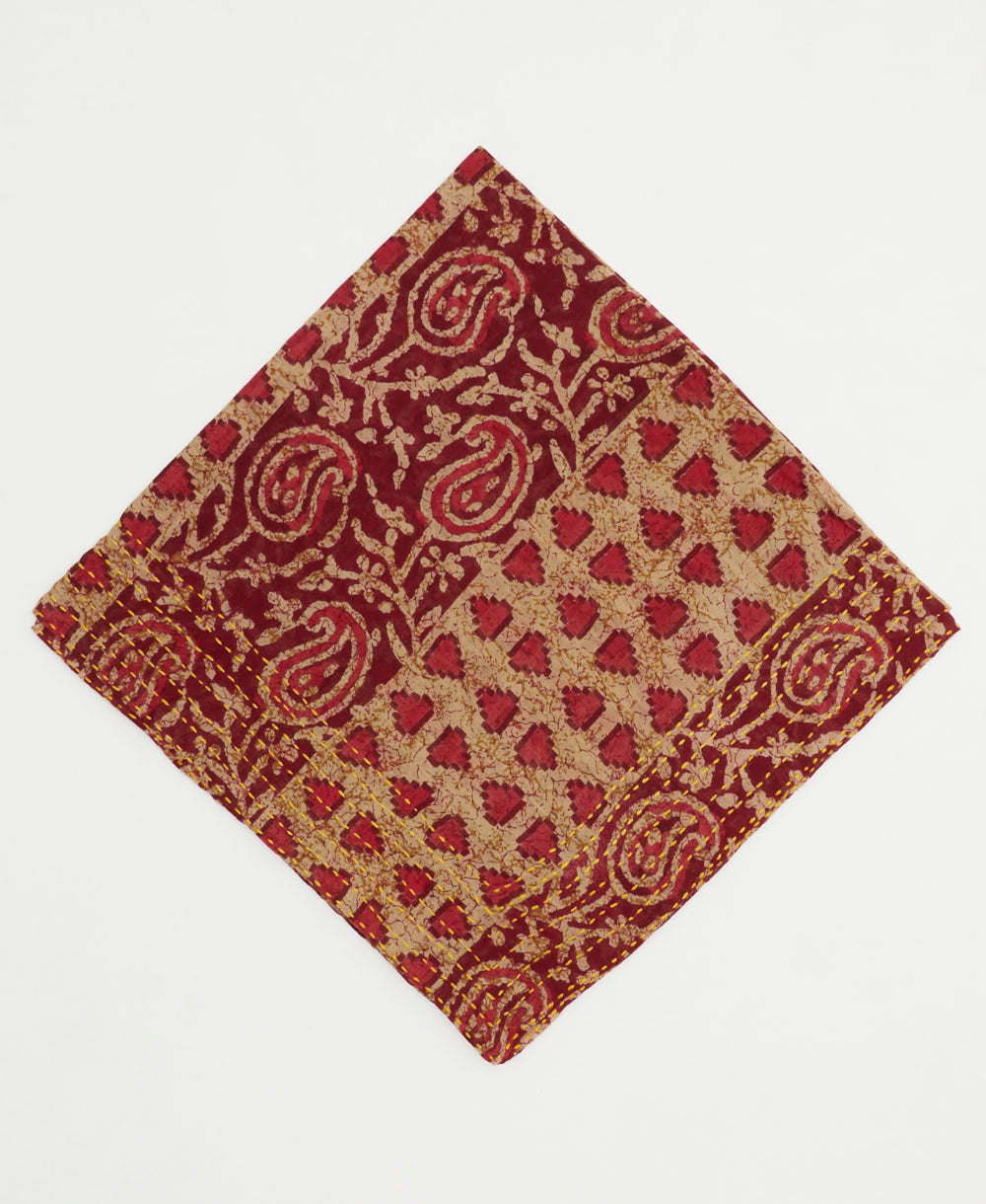 cotton bandana with hand-stitched embroidery around edges handmade in India