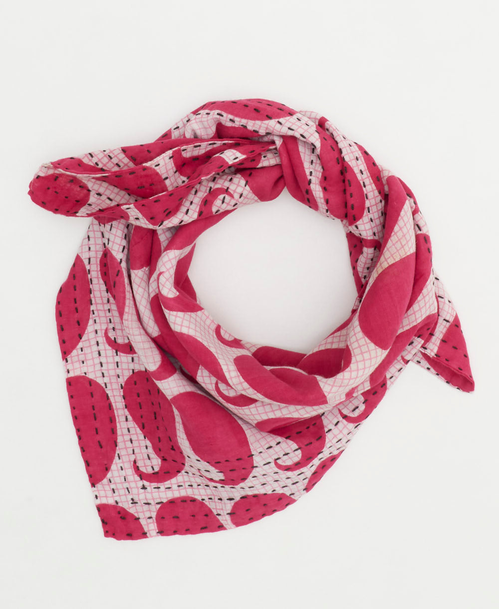 cotton neckerchief with embroidered edges handmade in India from upcycled cotton fabric