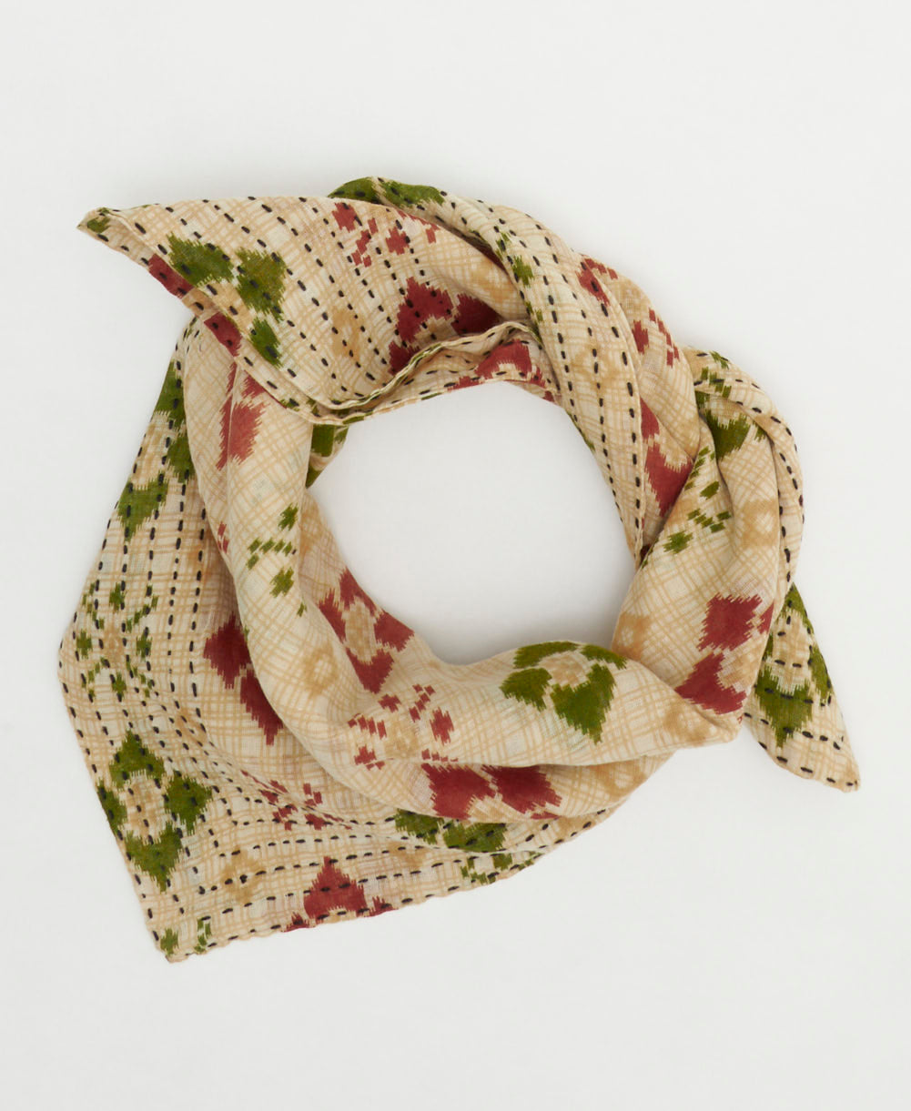 sustainable cotton bandana with hand-stitched embroidery around the edges