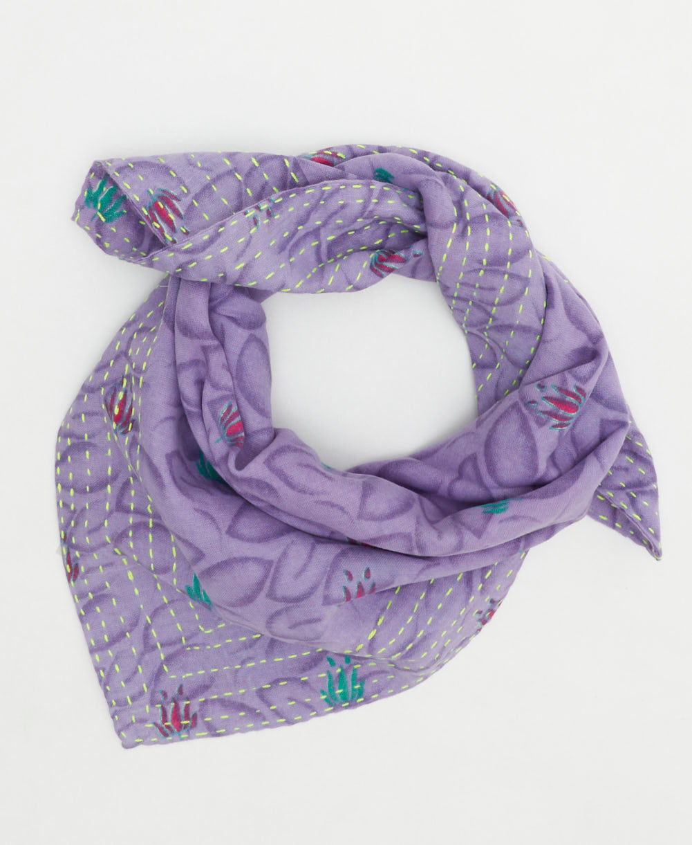 sustainable cotton bandana with hand-stitched embroidery around the edges