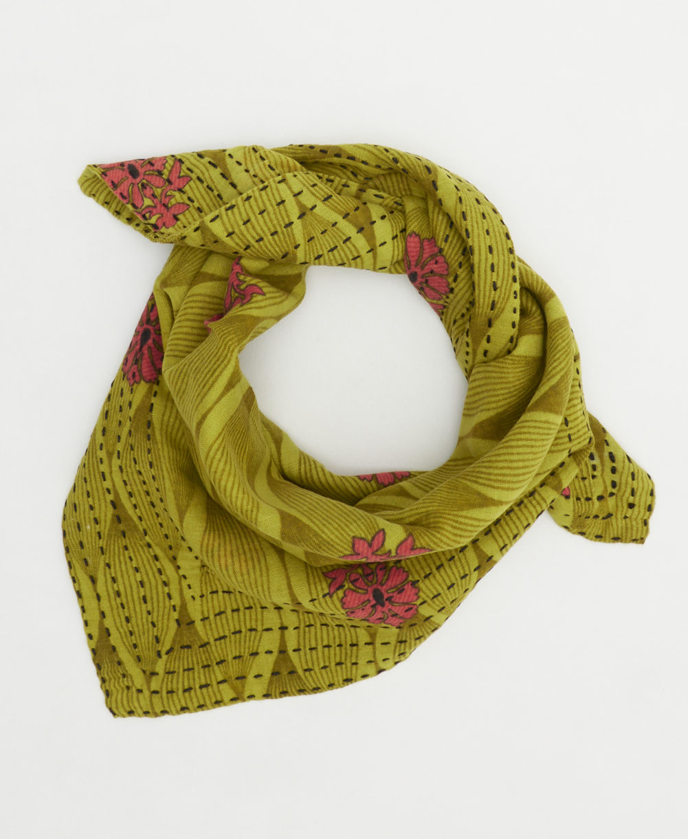 sustainable cotton bandana with hand-stitched embroidery around the edges