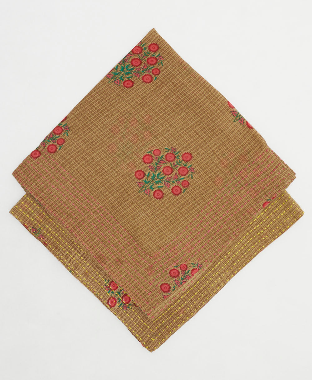 bandana scarf in a one-of-a-kind print with bold kantha stitching