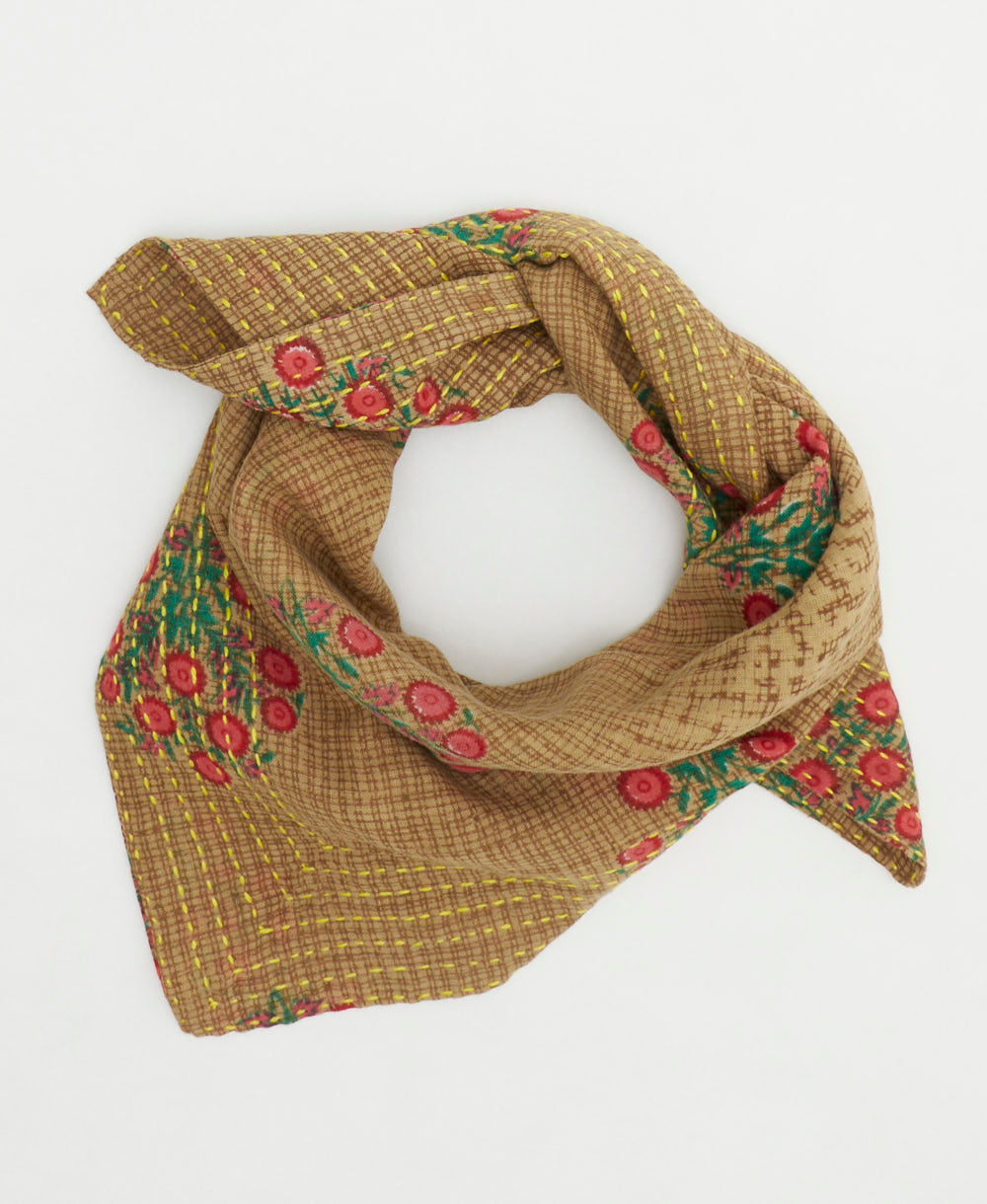 sustainable cotton bandana with hand-stitched embroidery around the edges
