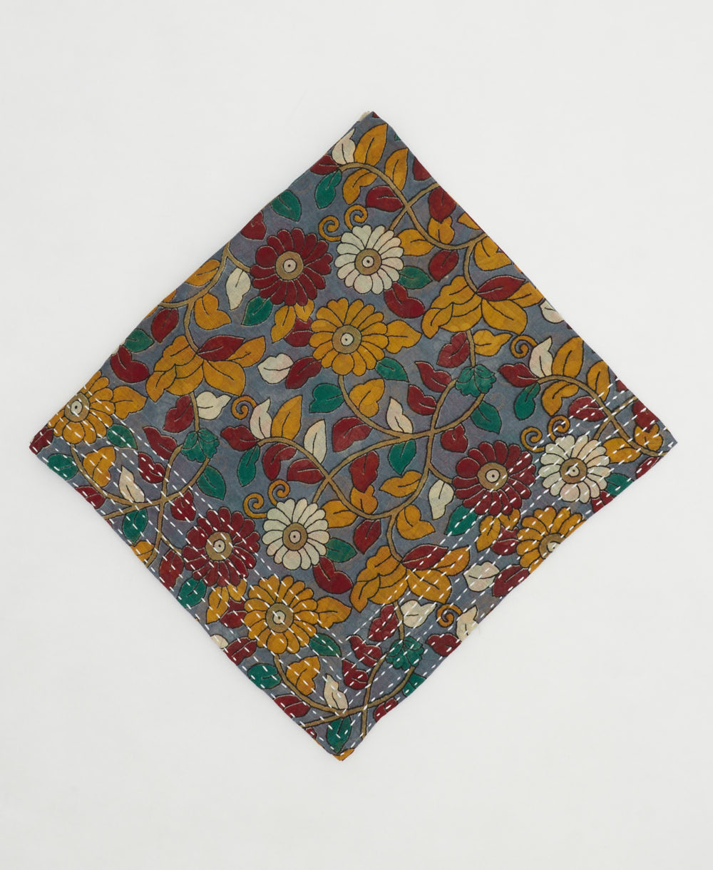 one-of-a-kind cotton bandana with embroidered edges handmade in India