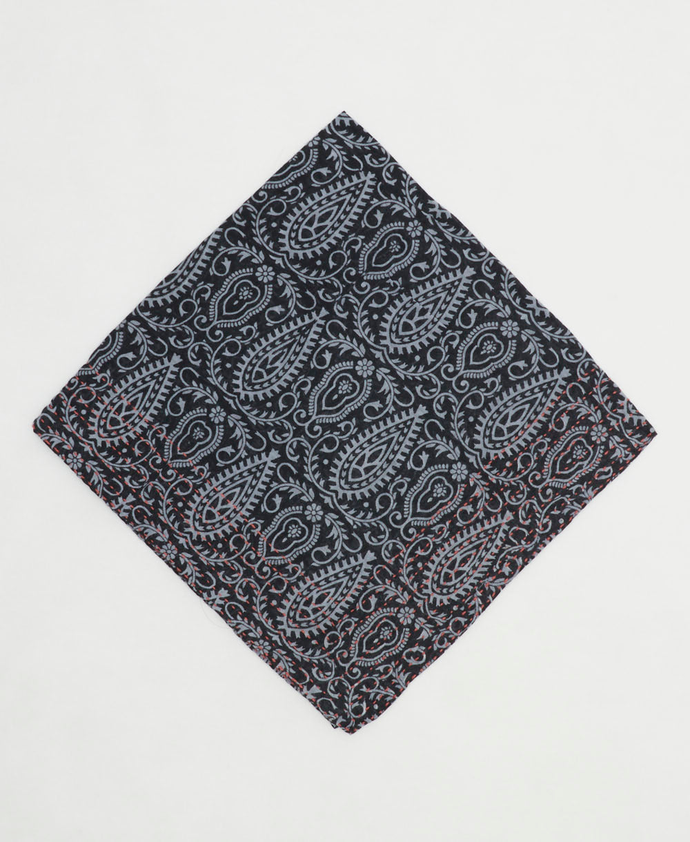 one-of-a-kind cotton bandana with embroidered edges handmade in India