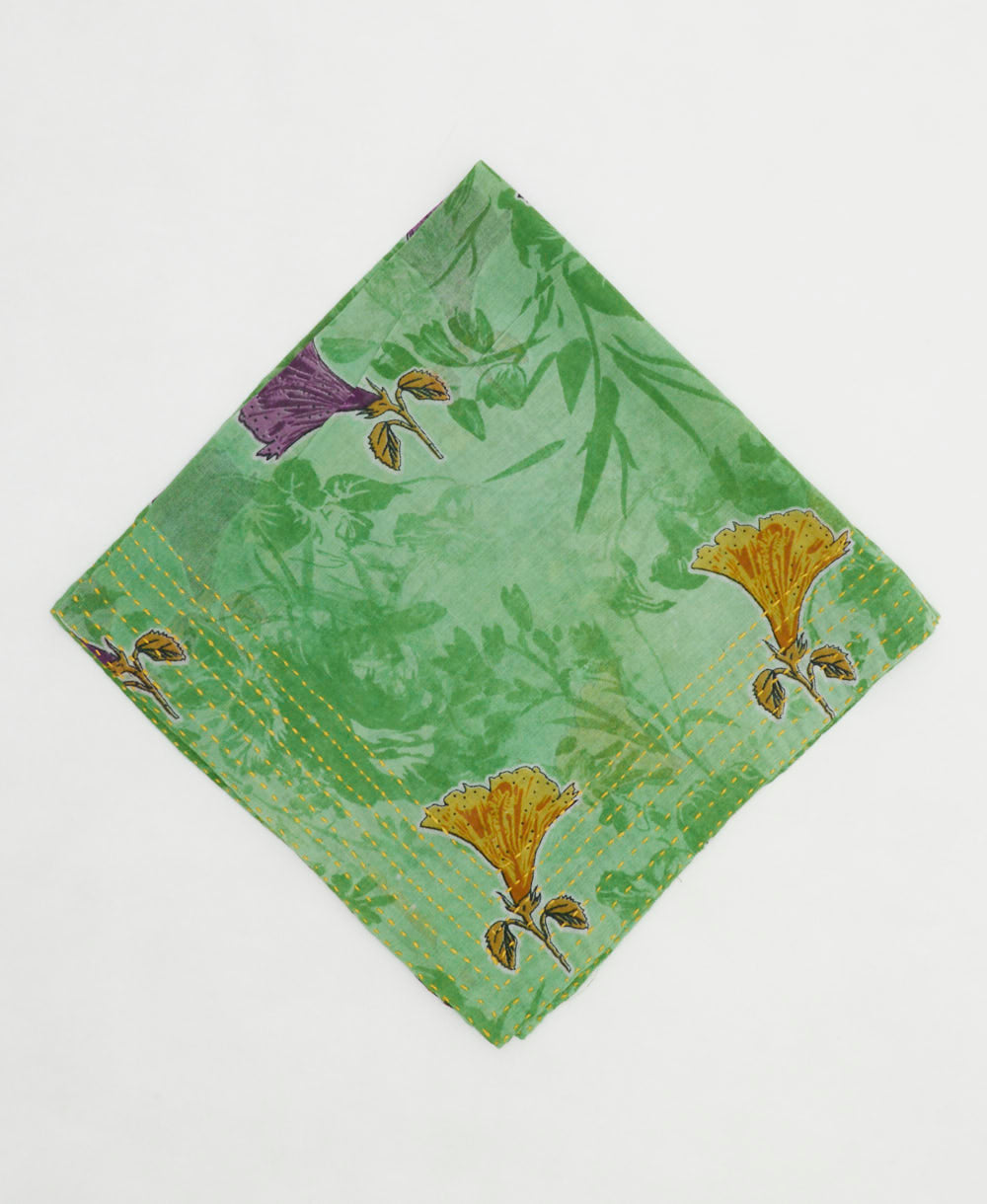 one-of-a-kind cotton bandana with embroidered edges handmade in India