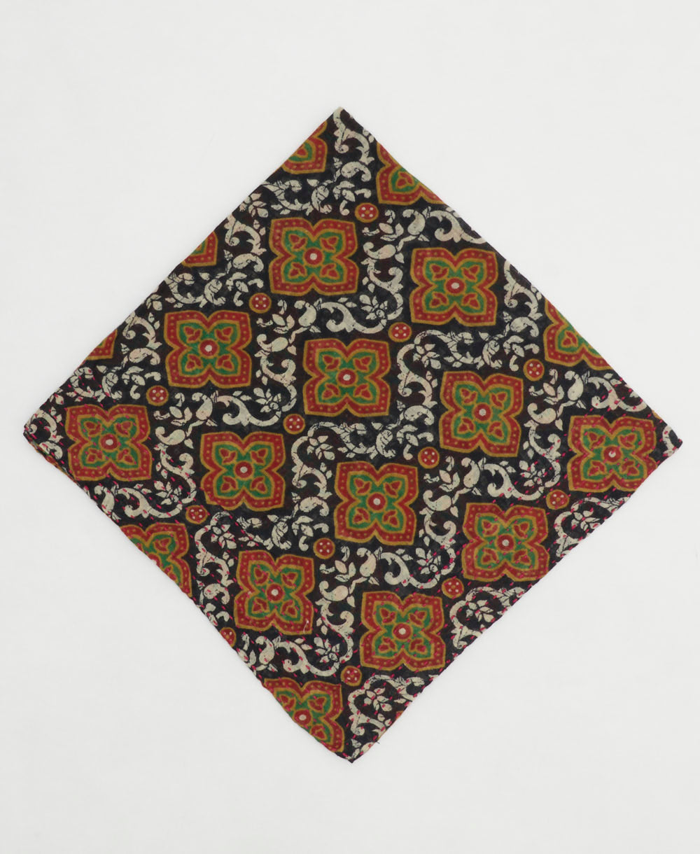 one-of-a-kind cotton bandana with embroidered edges handmade in India