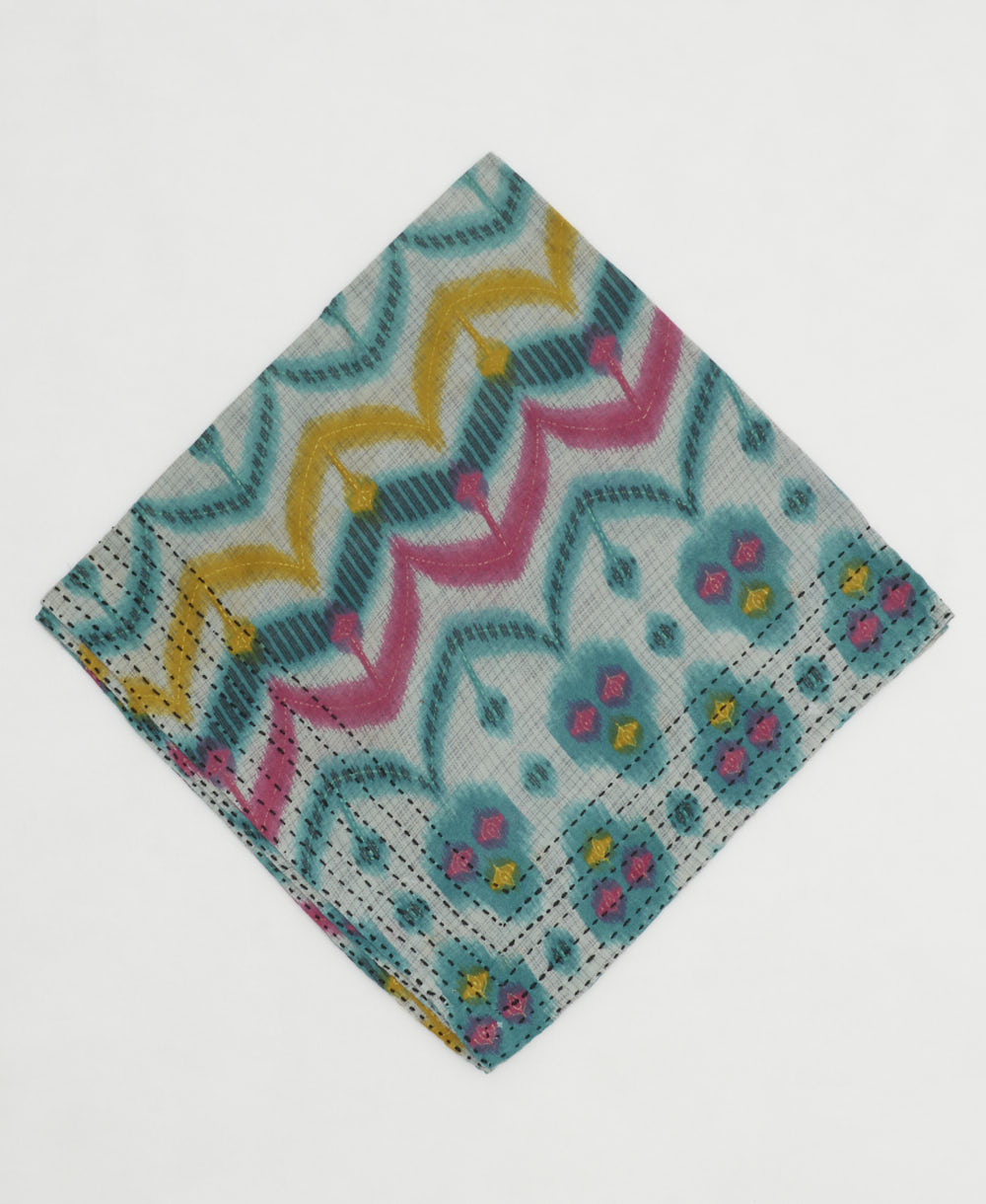 one-of-a-kind cotton bandana with embroidered edges handmade in India