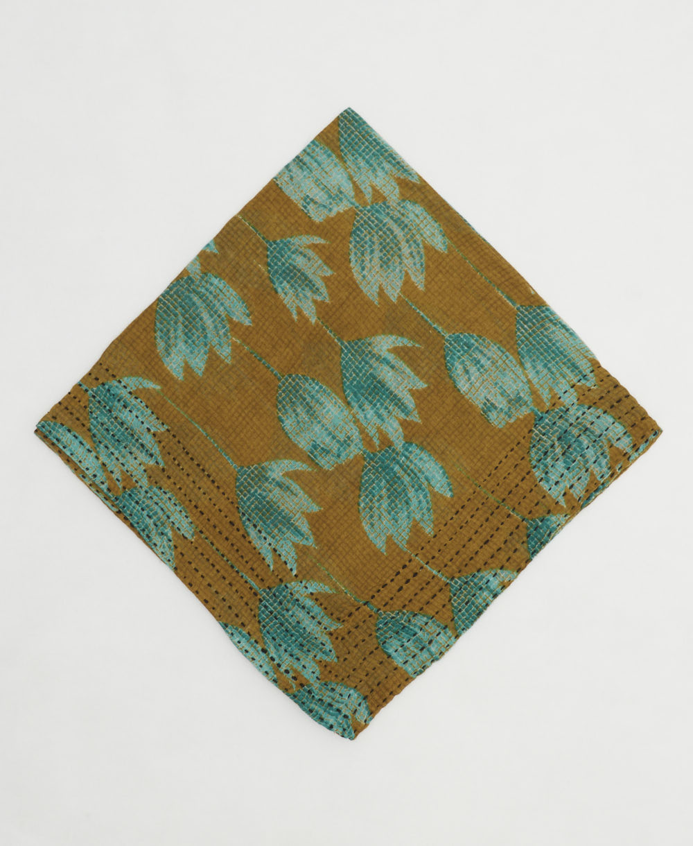 one-of-a-kind cotton bandana with embroidered edges handmade in India