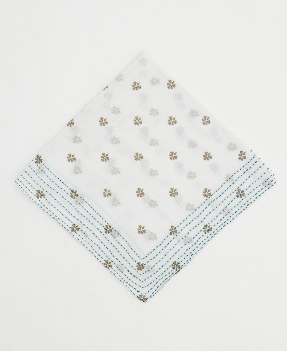 one-of-a-kind cotton bandana with embroidered edges handmade in India