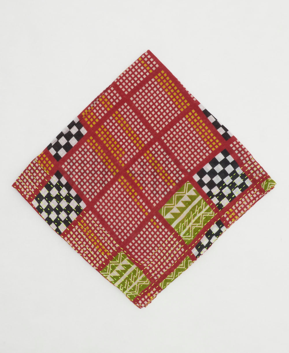 one-of-a-kind cotton bandana with embroidered edges handmade in India