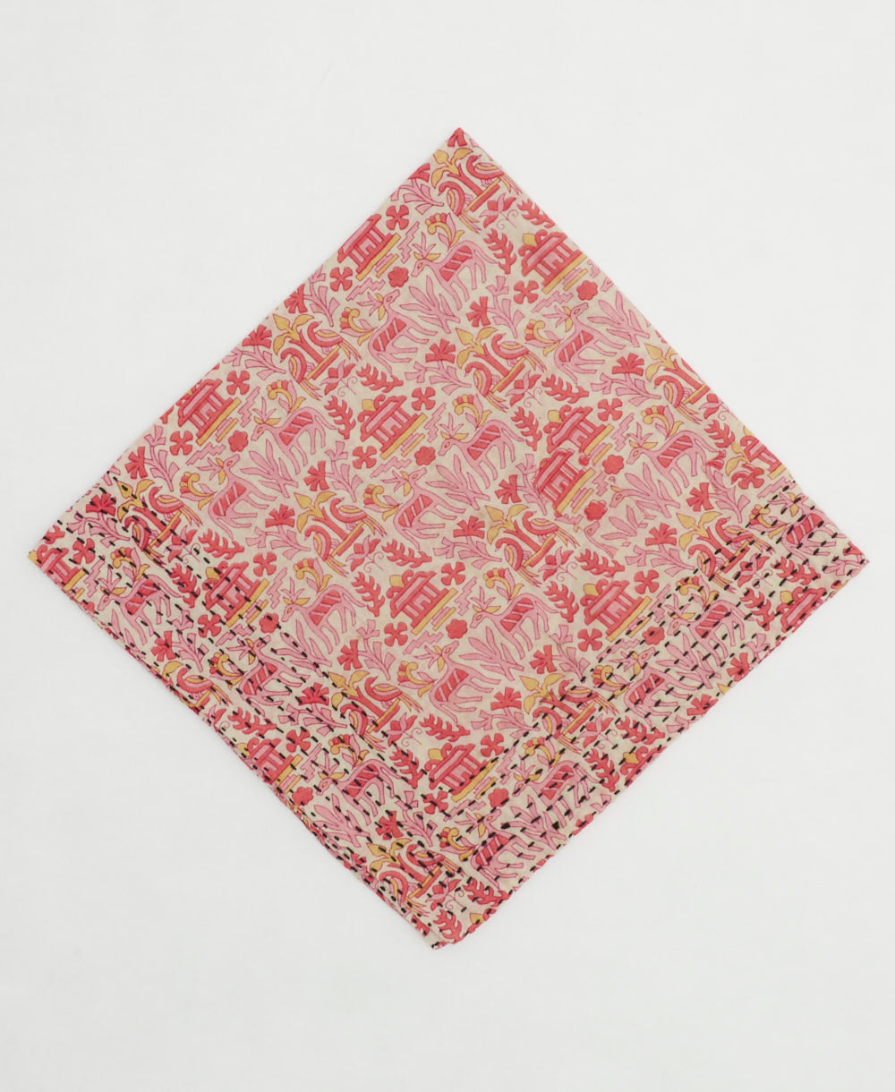 one-of-a-kind cotton bandana with embroidered edges handmade in India