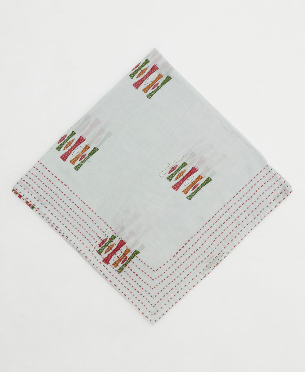 one-of-a-kind cotton bandana with embroidered edges handmade in India