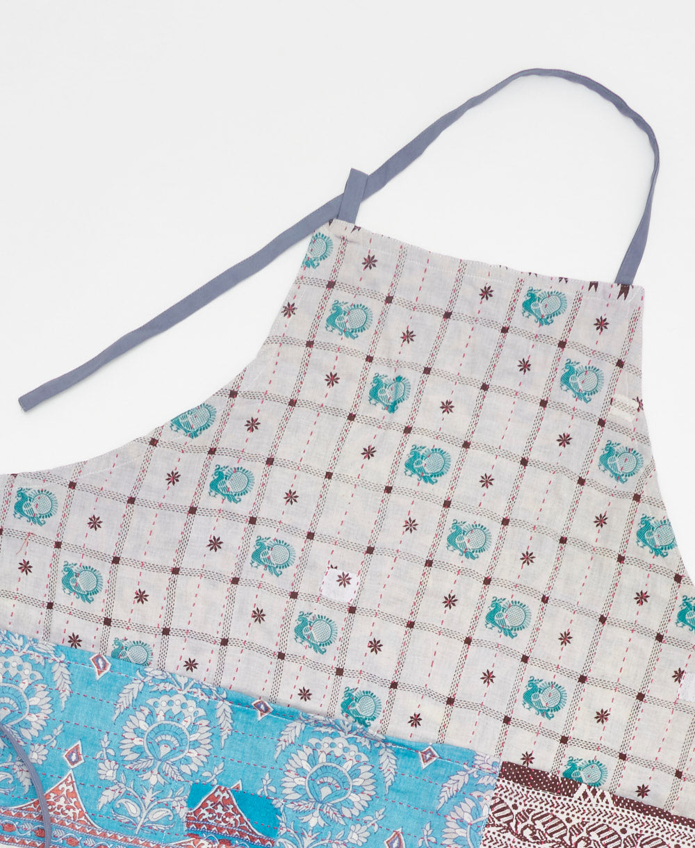 one-of-a-kind blue paisley adjustable apron made using vintage saris