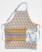 Handmade yellow & blue floral paisley adjustable bib apron featuring kantha stitching