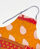 one-of-a-kind red and yellow leaf print adjustable apron made using vintage saris