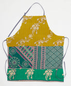 yellow & green floral kitchen apron made from upcycled cotton saris in India