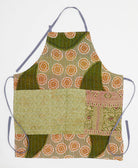 orange & olive circle kitchen apron made from upcycled cotton saris in India