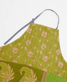 sustainable adjustable apron in lime & tan rose print made from one-of-a-kind saris with black embroidery