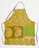 lime & tan rose kitchen apron made from upcycled cotton saris in India