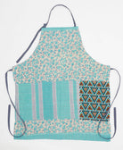 sky blue floral kitchen apron made from upcycled cotton saris in India