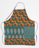 teal & orange floral kitchen apron made from upcycled cotton saris in India