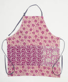 orchid pink floral adjustable apron with blue ties and three front pockets