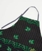 boho cotton apron in navy and emerald green leaf print made from vintage cotton fabrics in India by women artisans