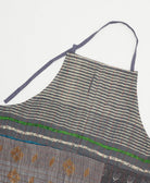 sustainable cotton apron in grey and ivory stripe print with lime green accents