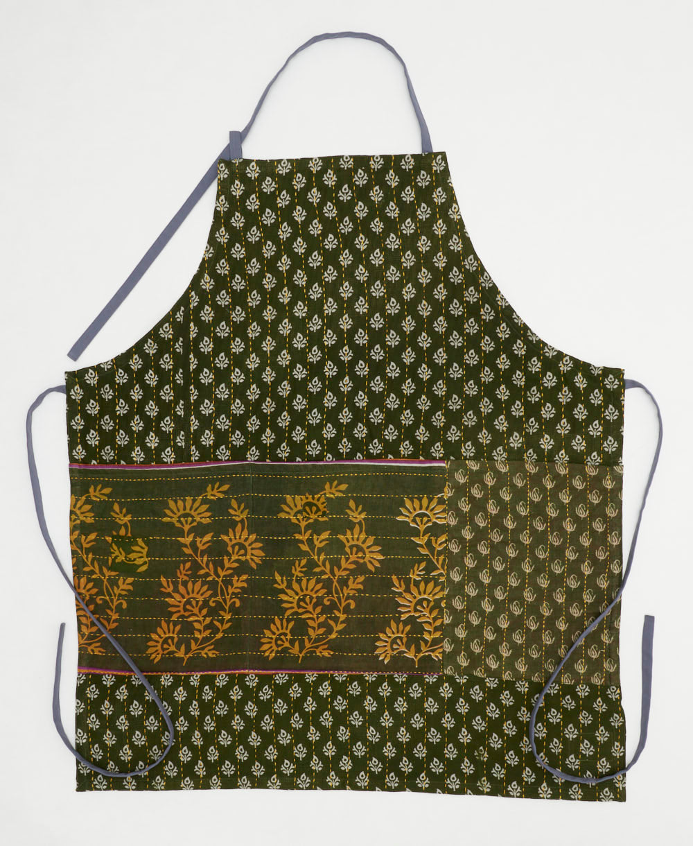 cotton bib apron with pockets & adjustable neck & waist ties handmade in India