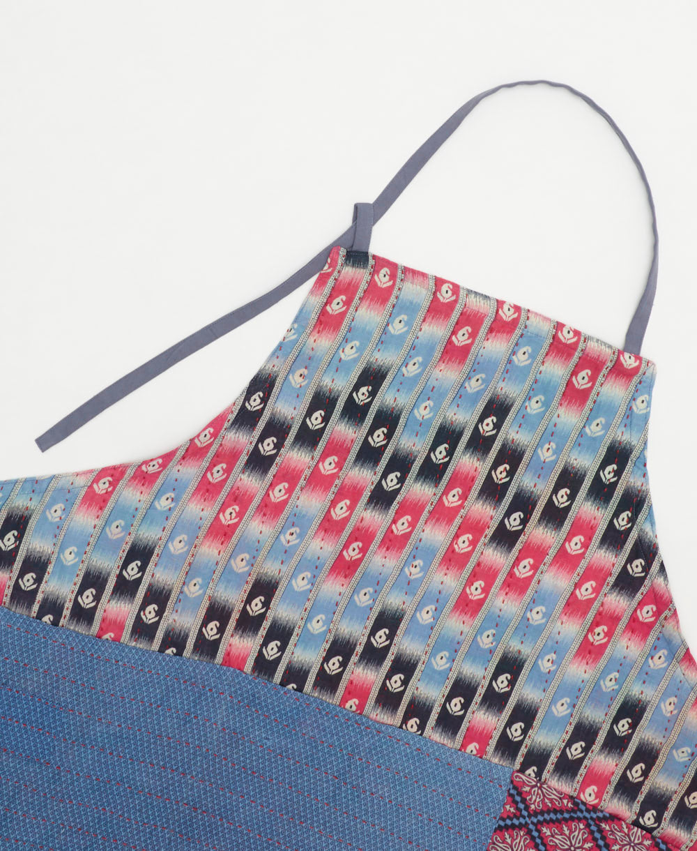 ethically made cotton apron with adjustable ties made from upcycled vintage cotton in India