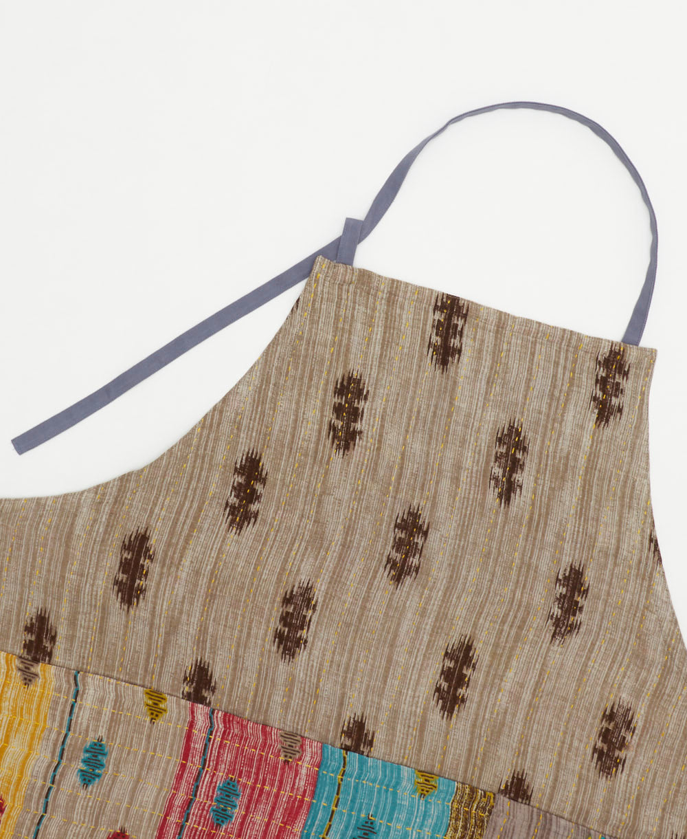 ethically made cotton apron with adjustable ties made from upcycled vintage cotton in India