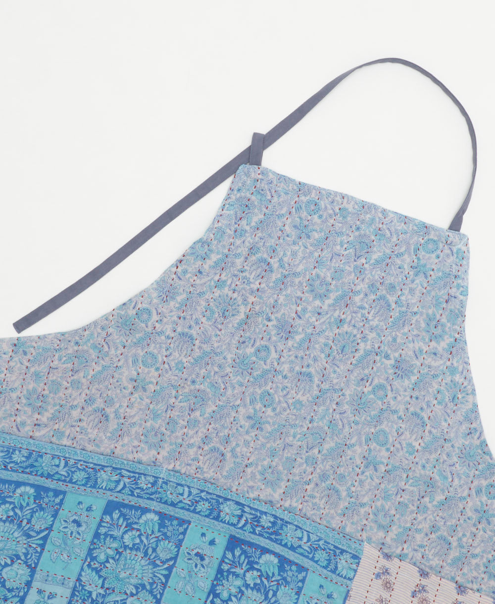 ethically made cotton apron with adjustable ties made from upcycled vintage cotton in India