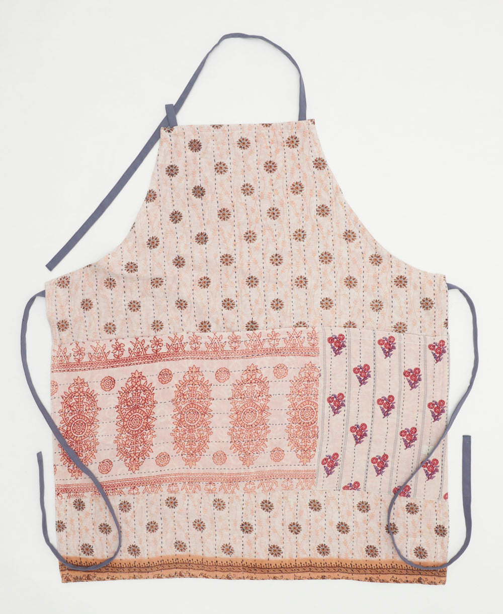 cotton bib apron with pockets & adjustable neck & waist ties handmade in India