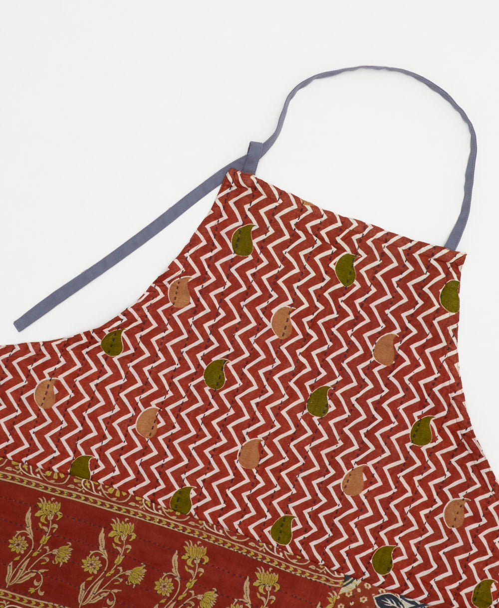 ethically made cotton apron with adjustable ties made from upcycled vintage cotton in India