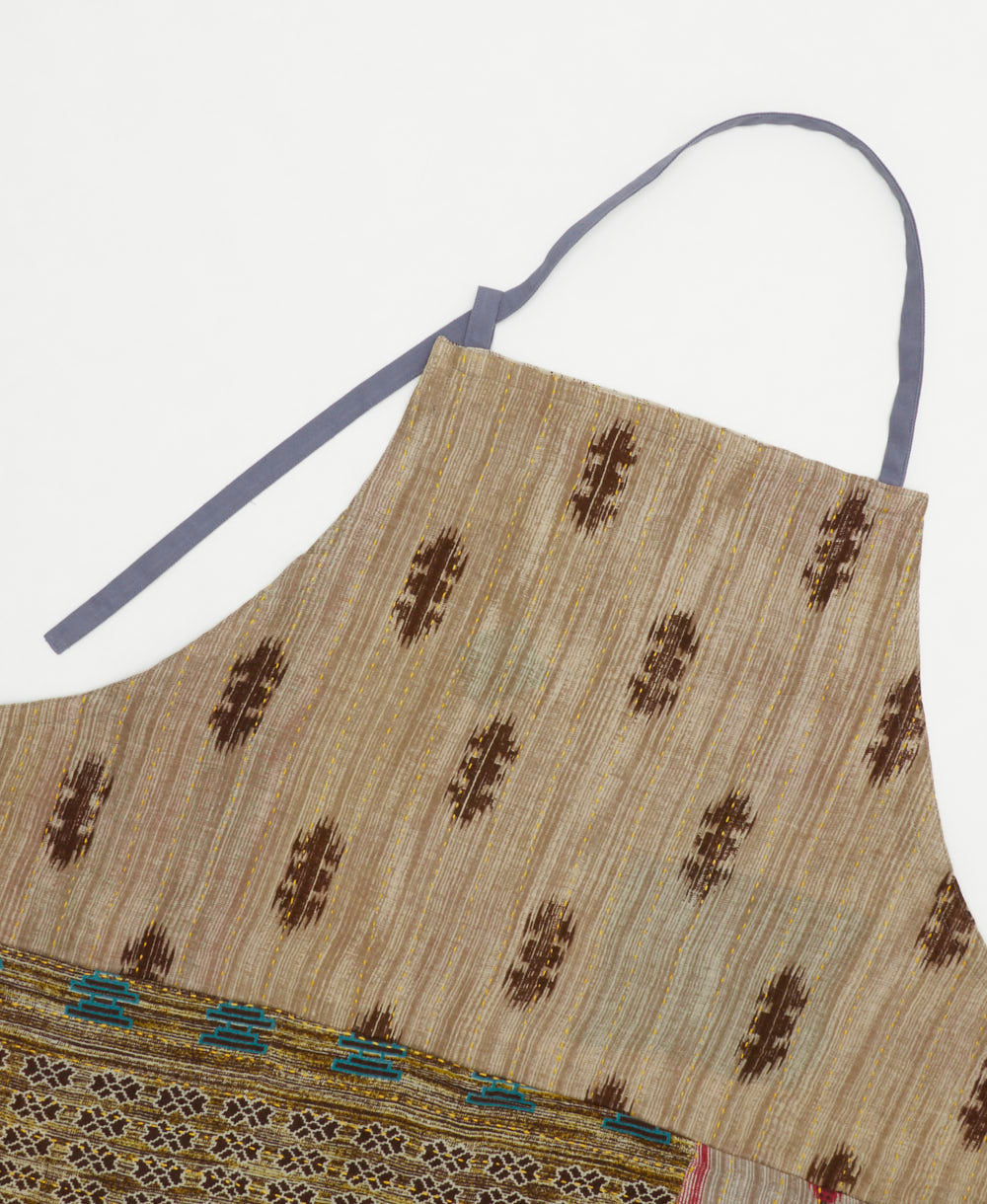 ethically made cotton apron with adjustable ties made from upcycled vintage cotton in India