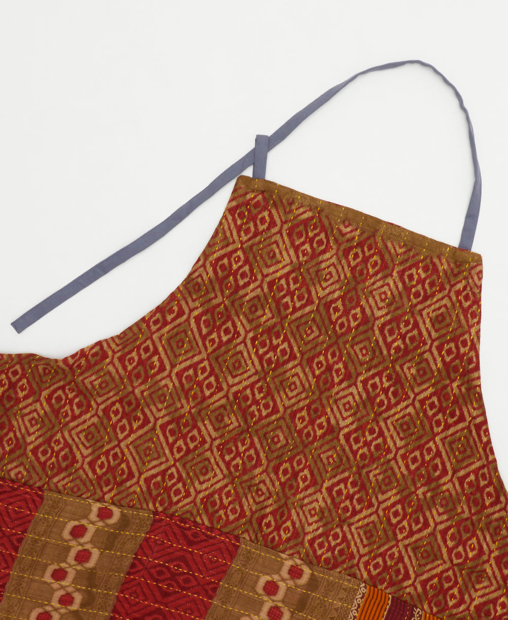 ethically made cotton apron with adjustable ties made from upcycled vintage cotton in India