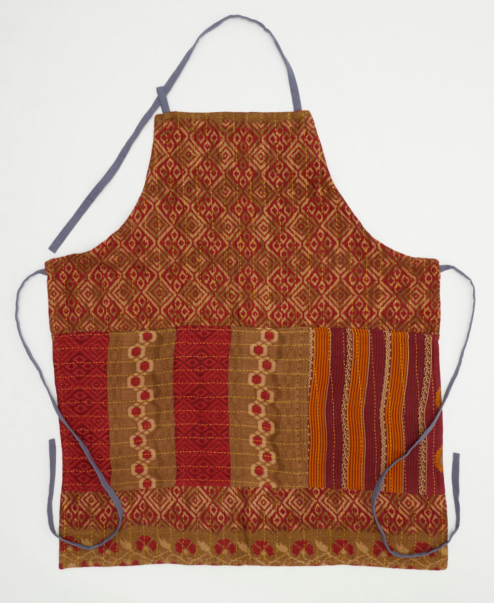 cotton bib apron with pockets & adjustable neck & waist ties handmade in India