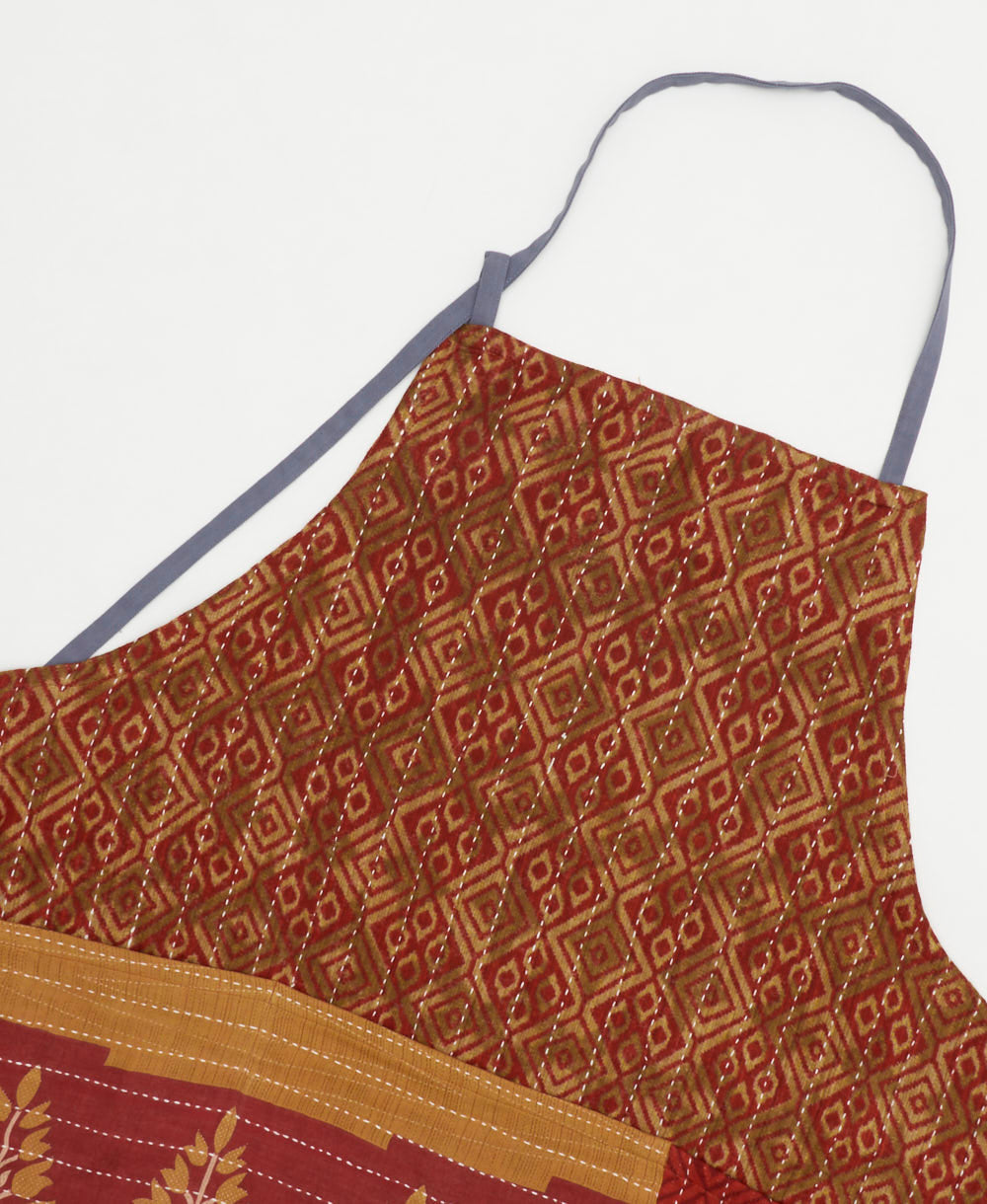 ethically made cotton apron with adjustable ties made from upcycled vintage cotton in India