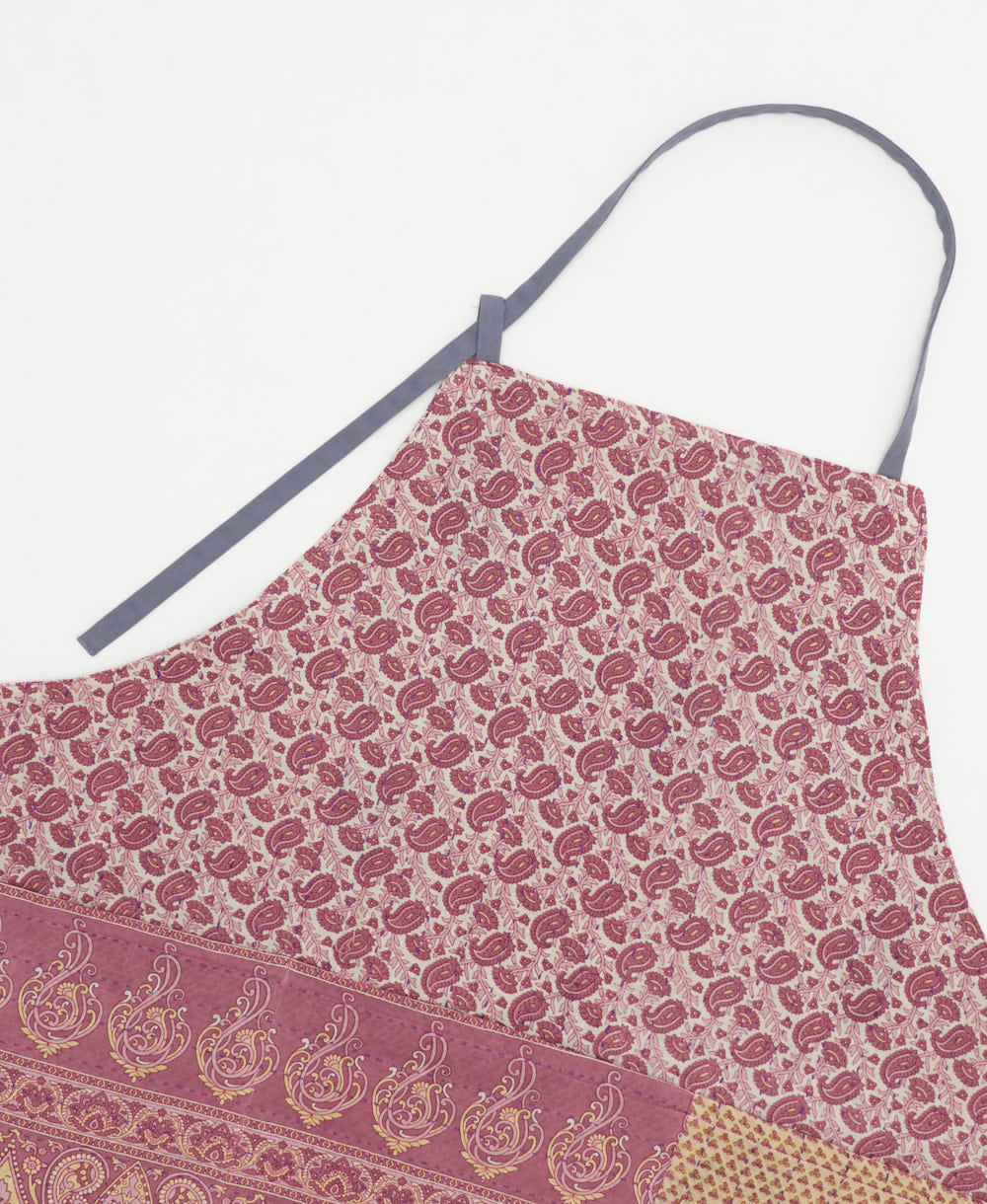 ethically made cotton apron with adjustable ties made from upcycled vintage cotton in India