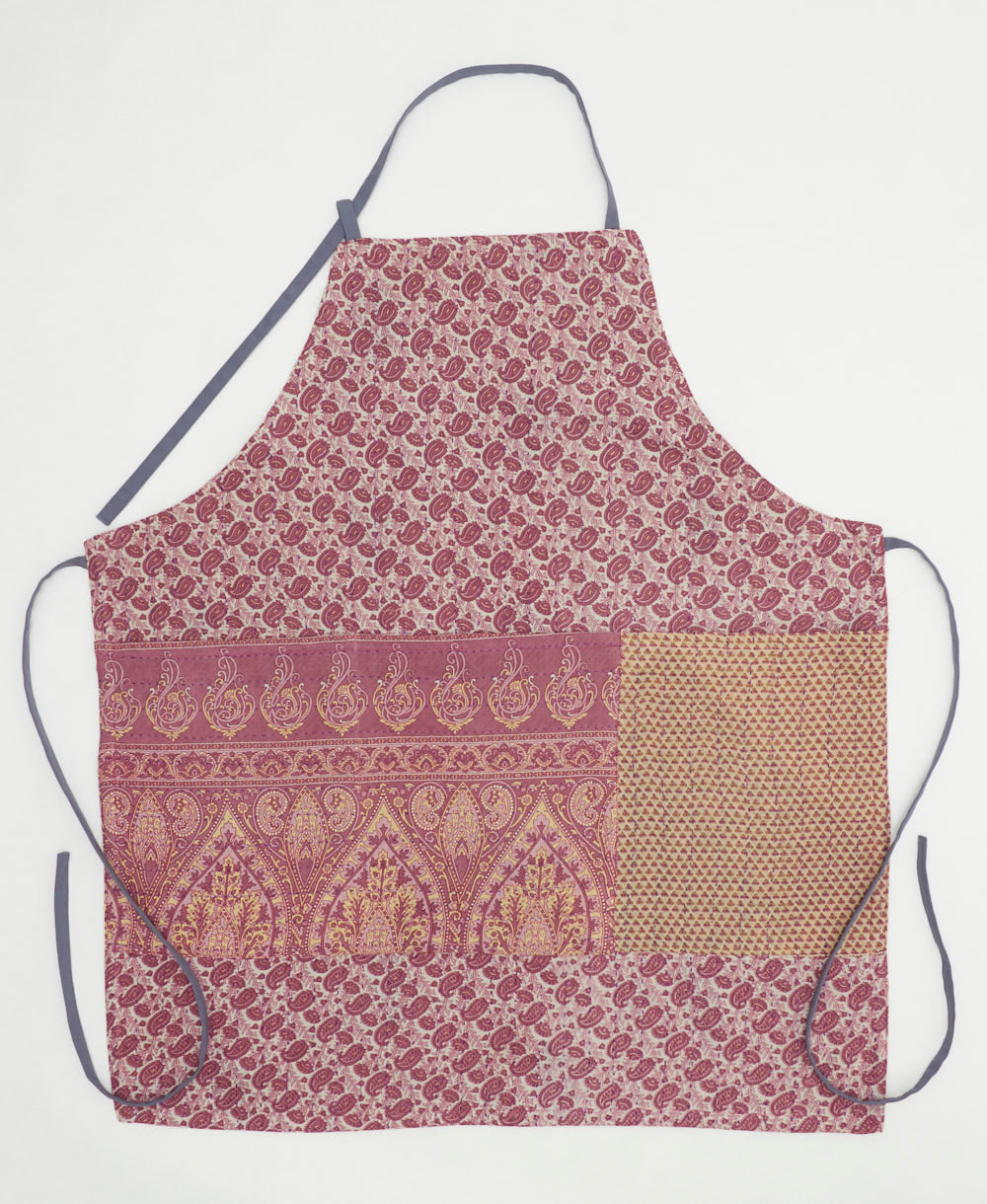 cotton bib apron with pockets & adjustable neck & waist ties handmade in India