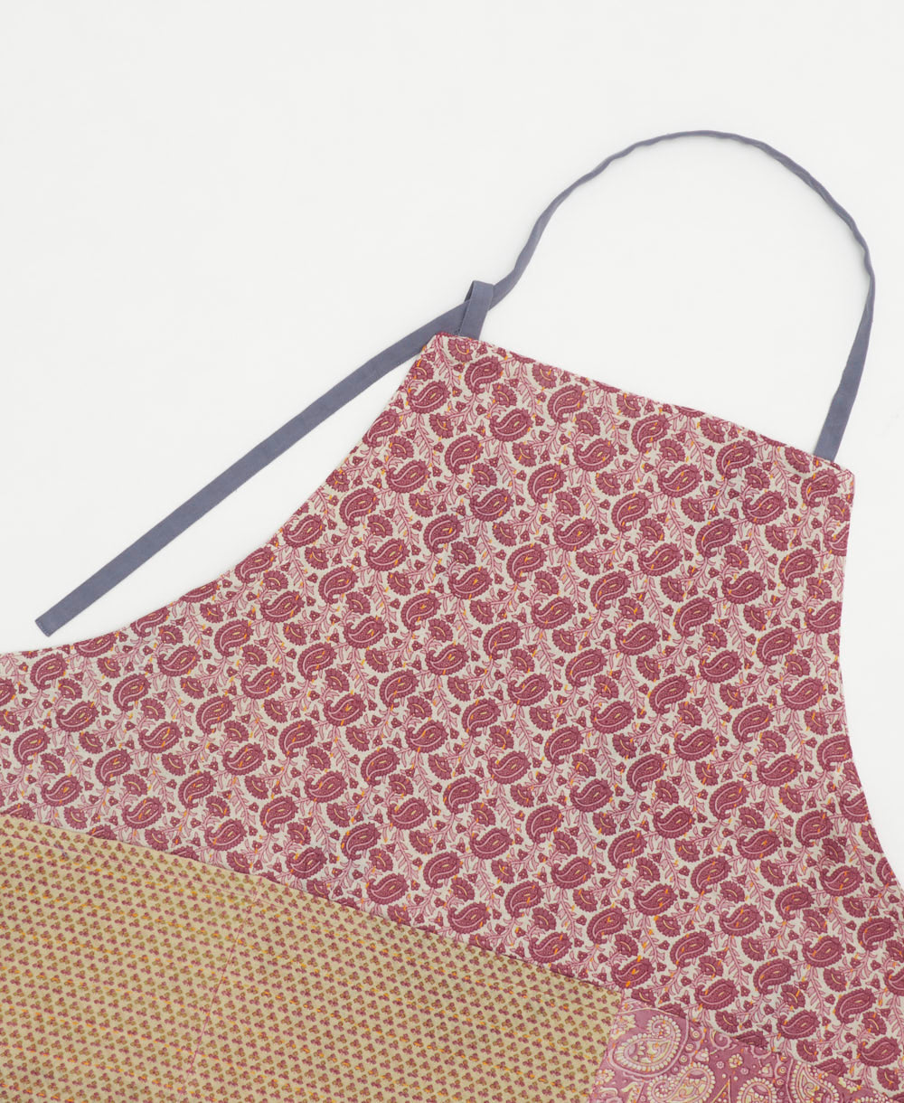 ethically made cotton apron with adjustable ties made from upcycled vintage cotton in India