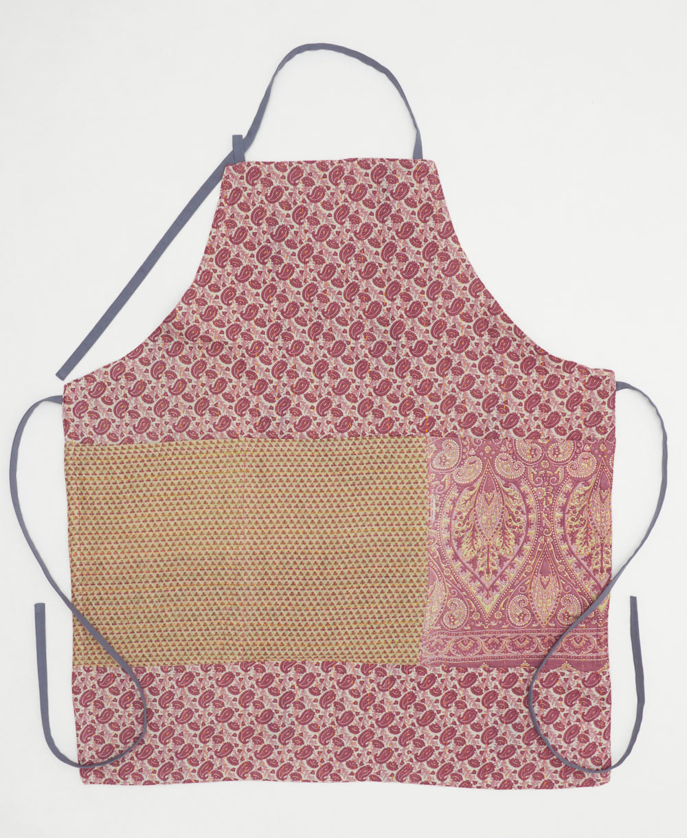 cotton bib apron with pockets & adjustable neck & waist ties handmade in India