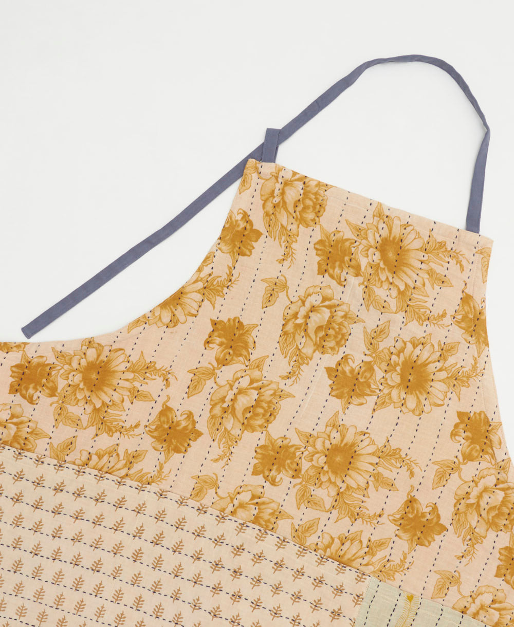 ethically made cotton apron with adjustable ties made from upcycled vintage cotton in India