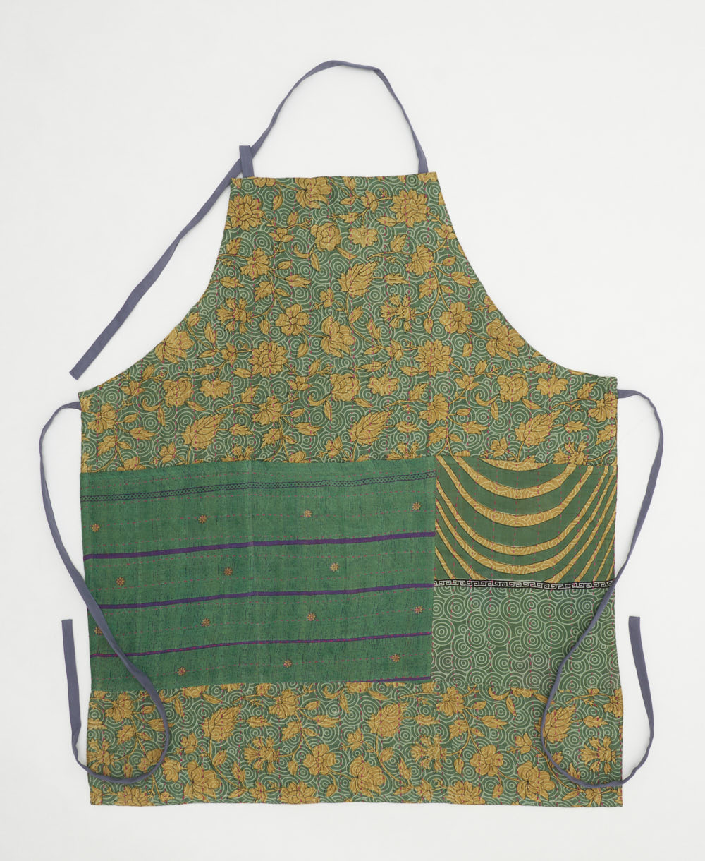 cotton bib apron with pockets & adjustable neck & waist ties handmade in India