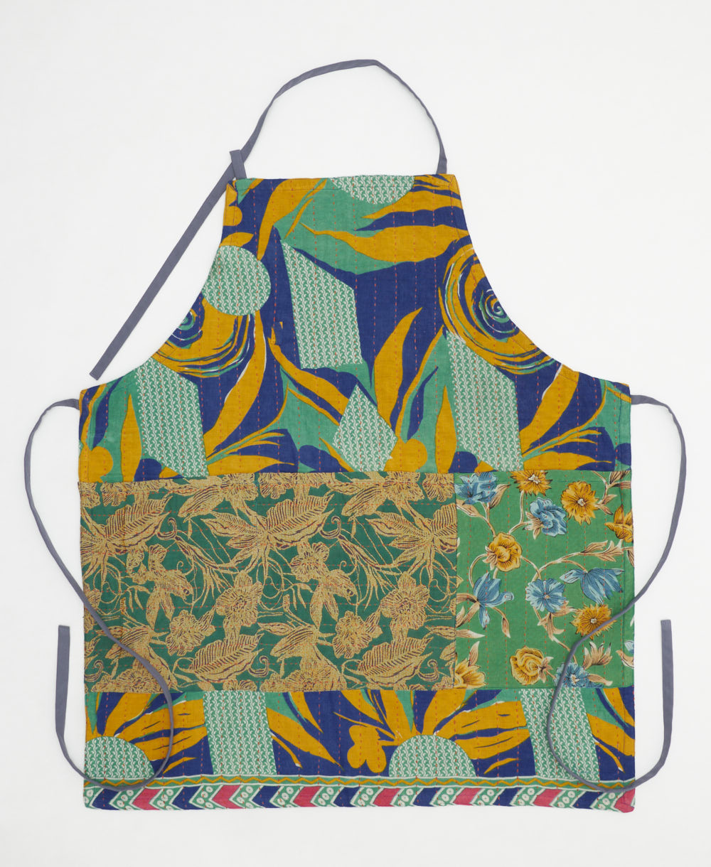 colorful adjustable apron handmade from vintage cotton fabrics with neck & waist ties