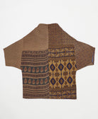 ethically made quilted jacket in a chocolate brown geometric print handmade by artisans in India